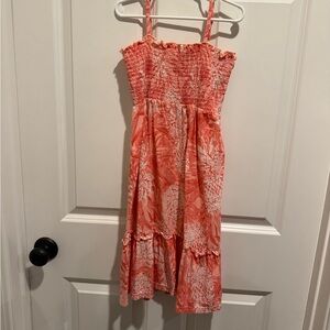 Appaman Size 8 Girls Coral Smocked Sundress with Tropical Print